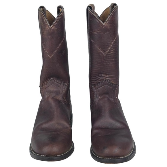 JUSTIN L 3408 ROPER COWHIDE LEATHER BROWN BARN CLASSIC COWBOY WORK BOOT - Picture 4 of 13